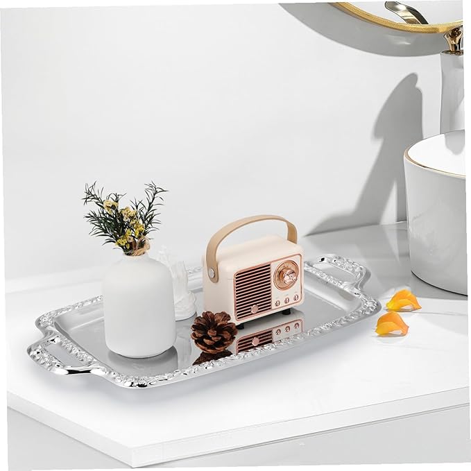 1Pc Vintage Metal Kitchen Tray Multi Purpose Serving Tray for Dining Room Tableware Food Plates with Handles Retro Style for Kitchen and Living Room Decor