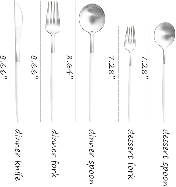 Matte Silverware Set, 20-Piece 18/10 Stainless Steel Satin Finish Flatware Set Service for 4, Kitchen Utensil Set, Tableware Cutlery Set for Home Restaurant (White Handle Silver, 20-Piece)