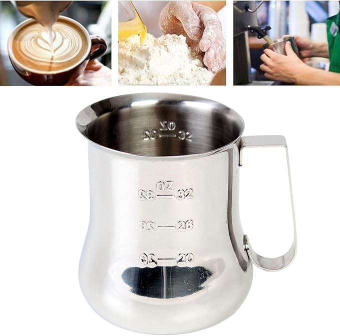 TrueCraftware- 40 oz Stainless Steel Espresso Milk Steaming Pitcher with Measuring Scale- Steaming Pitcher Coffee Bar Cappuccino Barista Tools Milk Jug Steamer Frother Cup