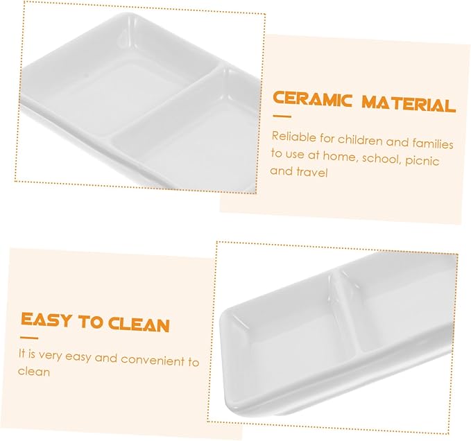 Amosfun 2Pcs Rectangular Ceramic Sauce Dishes Appetizer Plates for Dipping Fruit Condiment Bowls Versatile for Home School Picnic Travel