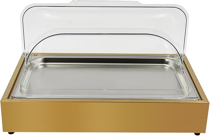 Ice Food Serving Display Tray, 6L/1.59Gal Stainless Steel Buffet Cold Serving Cooler Platter, Cooling Food Dishes Display Plate Case with Clear Cover for Salad, Fruit, Dessert