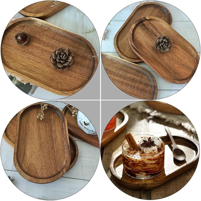 DOITOOL Wooden Serving Tray 7.87 X 4.64 Inch Oval Food Platter Decorative Snack Plate for Appetizers Coffee and Desserts Kitchen Dining Serving Dish