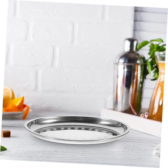PRETYZOOM 2pcs Oval Pastry Plate Stainless Steel Serving Trays for Food Fruit and Breakfast Dishwasher Safe