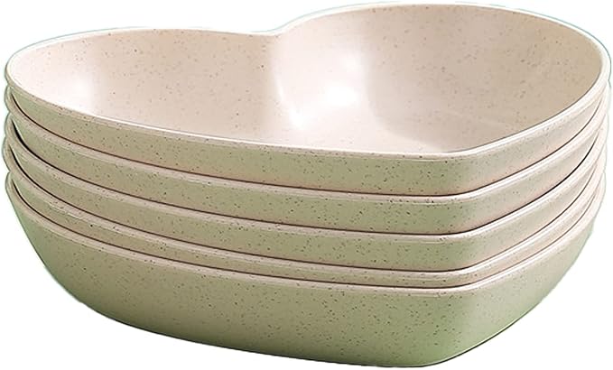 Incauca 5 Pack 6 Inch Heart Shape Mini Dipping Sauces Bowls, Unbreakable Wheat Straw Small Snack Dessert Dishes, Salad Plates for Sushi Side Dish Fruit Appetizer Cake, Beige