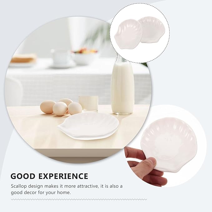 Cabilock Ceramic Shell Shaped Plates Set 6Pcs Seashell Appetizer Plates for Snacks Desserts and Home Dining 4 Inch Small White Shell Dish for Breakfast and Entertaining
