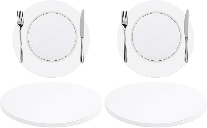 SHACOS 100 PCS Round Paper Placemats 13 inch Disposable Paper Place Mats for Dinner Wedding Birthday Party Festival Table Decoration Indoor Outdoor, White (Pack of 2)