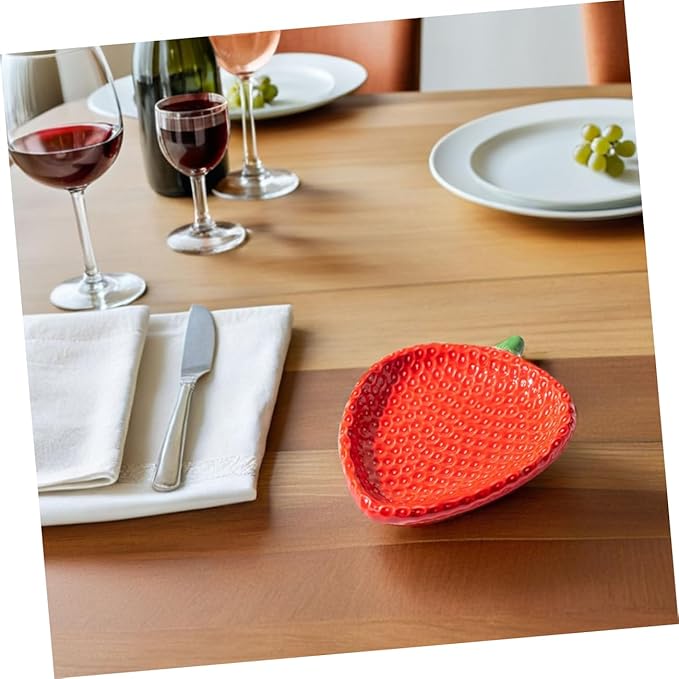 Healifty Strawberry Shaped Ceramic Appetizer Plate Creative Porcelain Snack Dish for Sushi Pastries and Dipping Sauces for Home Gatherings and Outdoor Picnics
