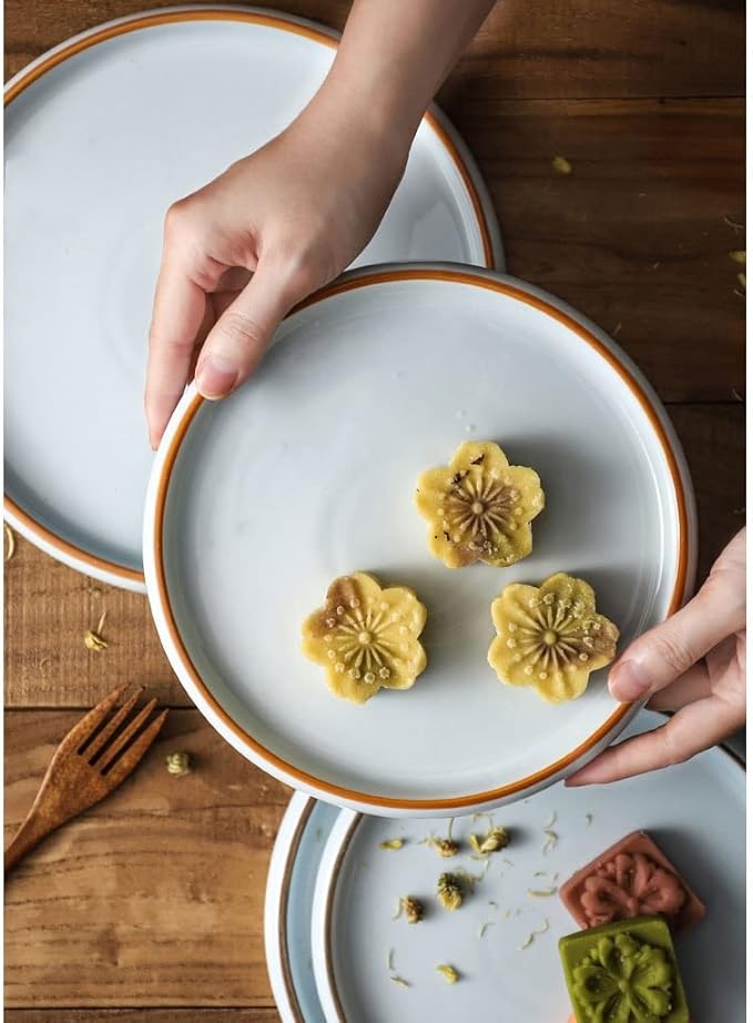 Kitchen Plates Ceramic Plate Fruit Serving Bowl Snack Plate Soup Plate Ramen Bowl Suitable for Dishwasher Oven Refrigerator and Microwave Restaurant Plates(Large)