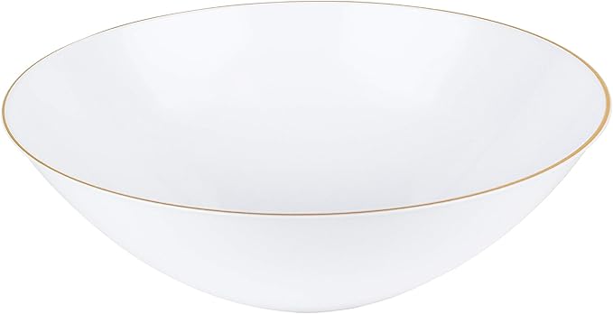 [16 OZ 40 Count] White Plastic Organic Party Soup bowls With Gold Rim Premium heavyweight Elegant Disposable Tableware Dishes