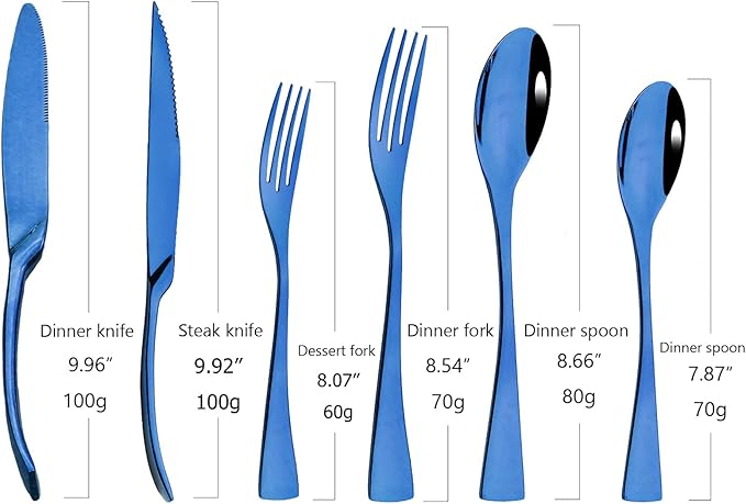 24-Piece 304 Silverware Set, Mirror Polish Serving Flatware Cutlery Set Include Steak Knife Fork Spoon, Wedding Kitchen Restaurant Utensils Daily Use, Service For 4, Blue
