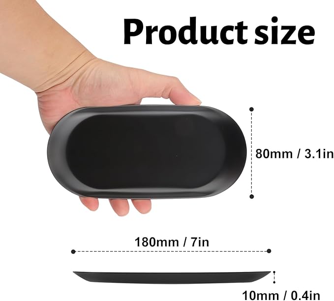 8 Pack 7 Inch Oval Stainless Steel Decorative Tray, Stainless Steel Tea Fruit Tray, 7 inch Black Oval Trays for Bathroom Vanity, Jewelry, Perfume & Key Organizer (Black)
