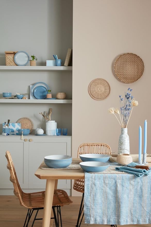 Denby - Elements 8 Piece Dinner Set For 2 - Blue Glaze, Dishwasher, Microwave Safe, Oven Proof Plate & Bowl Set - 4 x Lunch Plates, Dinner Plates, Cereal Bowls & Coffee Mugs - Chip Resistant Tableware