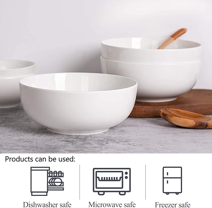 DELLING 60 Oz Large Serving Bowls Set, 8" White Soup Bowls Salad Bowls Serving for Kitchen, Ceramic Mixing Bowls For Eating Pasta, Noodle, Fruit Vegetable, Ramen, Microwave & Dishwasher Safe, 3 Pack