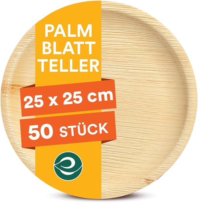 ECO SOUL Palm Leaf Disposable Bamboo Plates 10" Round Compostable & Biodegradable Party Plates for Christmas Dinner, Weddings, Parties & Events 50 Count