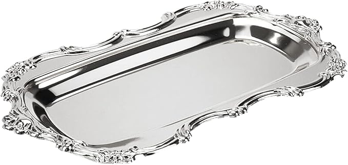 KUMGROT Small Fancy Serving Tray Tea Coffee Silver Tray Vintage Jewelry Organizer Elegant Dessert Platter Candy Table Supplies for Birthday Party Wedding Silver, 7.87"x4.84"