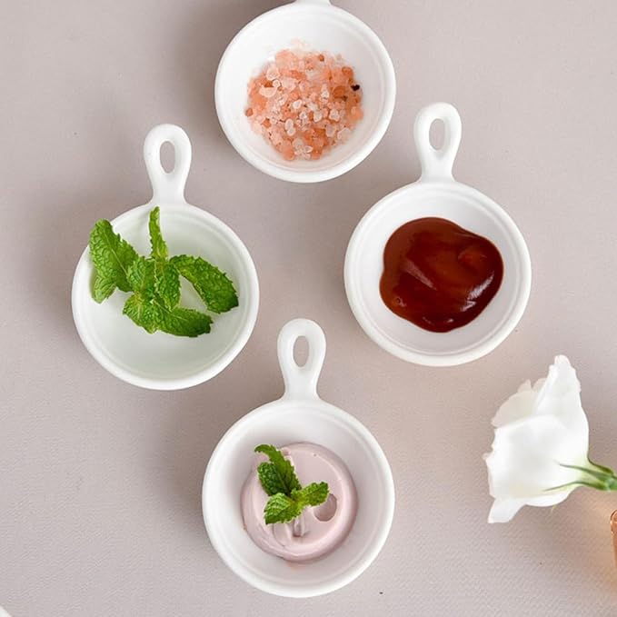 PRETYZOOM 4pcs Tray Handle Seasoning Sauce Plates Ceramics Dishes for Dipping Glazed for Easy Cleaning