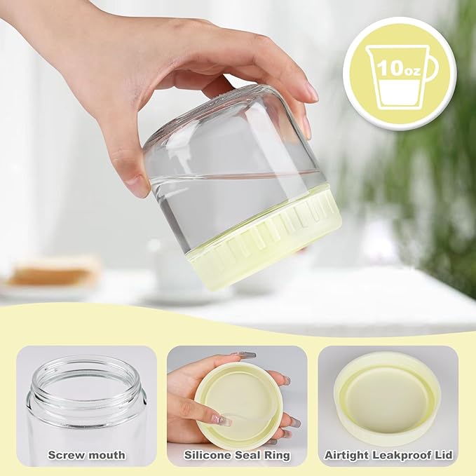 Overnight Oats Containers with Lids, 10oz Glass Jars with Lids 8 pcs, Milk White, Wide Mouth Mason jars for Salad, Yogurt, Snacks, Meal Prep