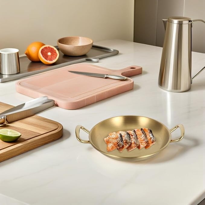 STOBAZA Elegant Stainless Steel Seafood Pot Plate Double Ear Serving Tray Perfect for Barbecue