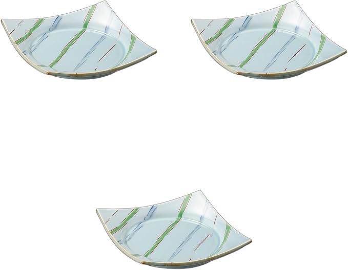 Set of 3, Nagashi Tokusa Appetizer Plate, 6.9 x 6.9 x 1.2 inches (17.5 x 17.5 x 3 cm) | Square Porcelain Setomonohonpo