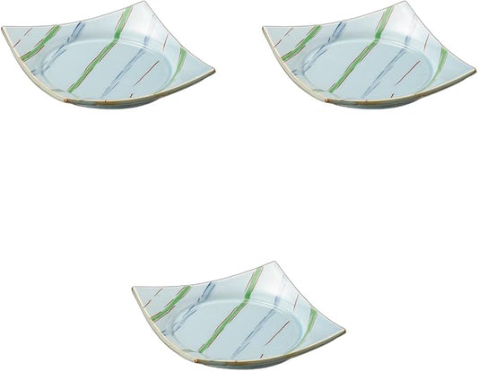 Set of 3, Nagashi Tokusa Appetizer Plate, 6.9 x 6.9 x 1.2 inches (17.5 x 17.5 x 3 cm) | Square Porcelain Setomonohonpo