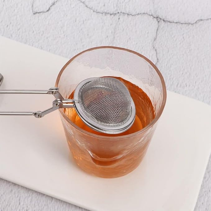 Silver Snap Ball Tea Strainer with Handle,Tea Strainer Ball Stainless Steel Tea Infuser Filter for Loose Leaf Tea Spices Seasonings Kitchen and Dining (Large)