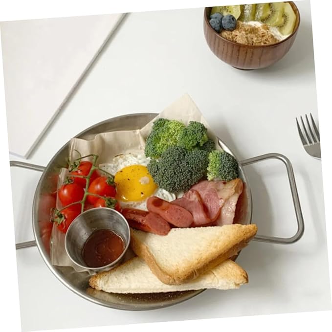IMIKEYA 1pc Stainless Steel Serving Tray Double Handles Dried Fruit Plate Scalding Snack Tray for Parties Modern Design for Fruits and Snacks Elegant Silver Finish