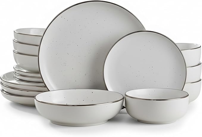 Dinner Set 16 PCS – Premium Ceramic Tableware in White – Includes 4 Dinner Plates, 4 Side Plates, 4 Rice Bowls & 4 Soup Bowls – Durable, Stylish & Microwave Safe