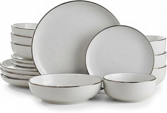 Dinner Set 16 PCS – Premium Ceramic Tableware in White – Includes 4 Dinner Plates, 4 Side Plates, 4 Rice Bowls & 4 Soup Bowls – Durable, Stylish & Microwave Safe