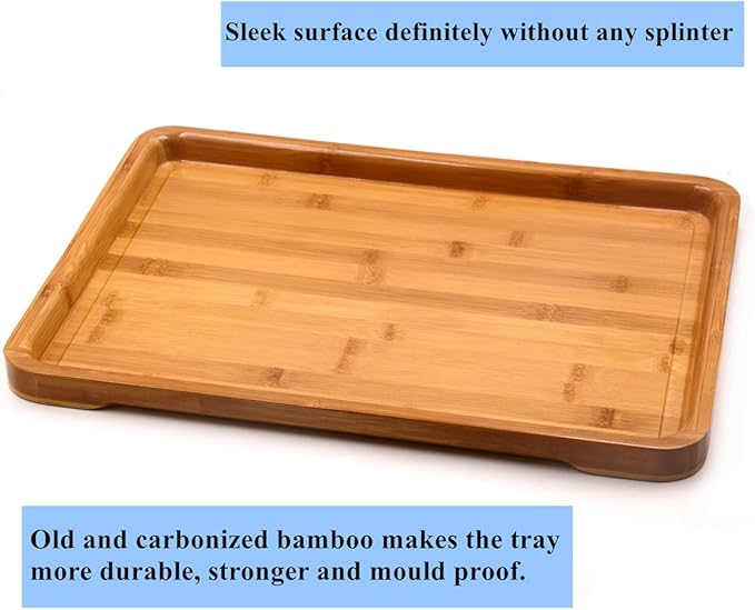 Bamber Large Bamboo Serving Tray Decorative Coffee Tea Platter 18 x 13 x 1.2 Inches