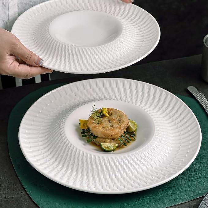 Dinner Plates 10-inch Japanese Hotel Restaurant Western Tableware White Ceramic Appetizer Plate Dessert Cake Kitchen Salad Bowl(B,10 in)