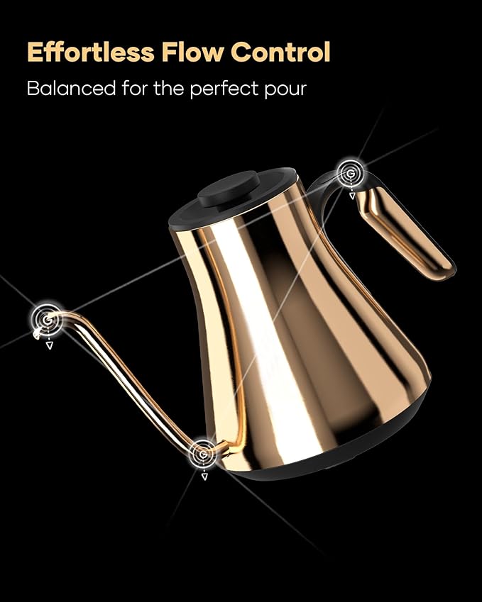 Cocinare FLOW B9 Gooseneck Electric Kettle, Precise Temperature Control for Pour-Over Coffee & Tea Brewing, Stainless Steel Interior, Rapid Heating for Boiling Water 0.9L (Soulages Black)