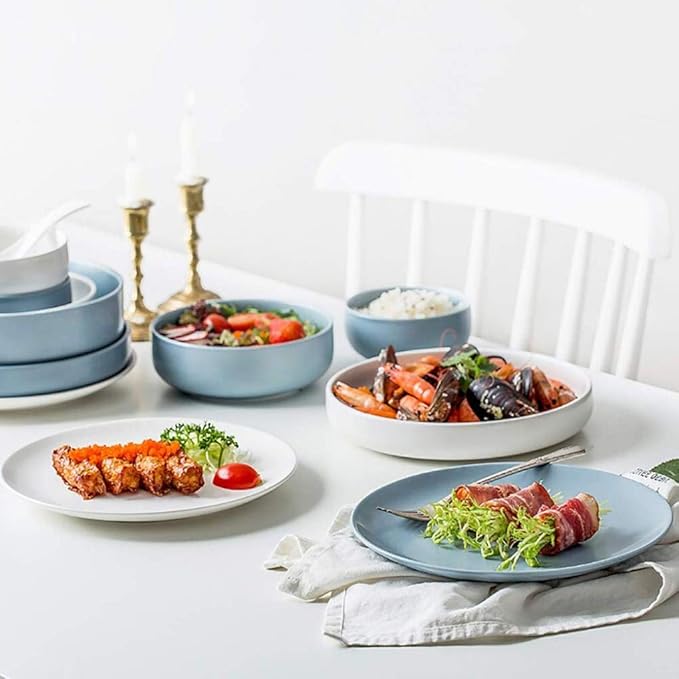16 Pieces Dinnerware Set White and Blue Ceramic Tableware Set Service for 4 People,