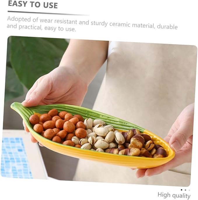 Ceramic Corn Plate Large Snack Serving Dish for Afternoon Tea Hand-Painted Corn Design Decorative Fruit Tray for Appetizers