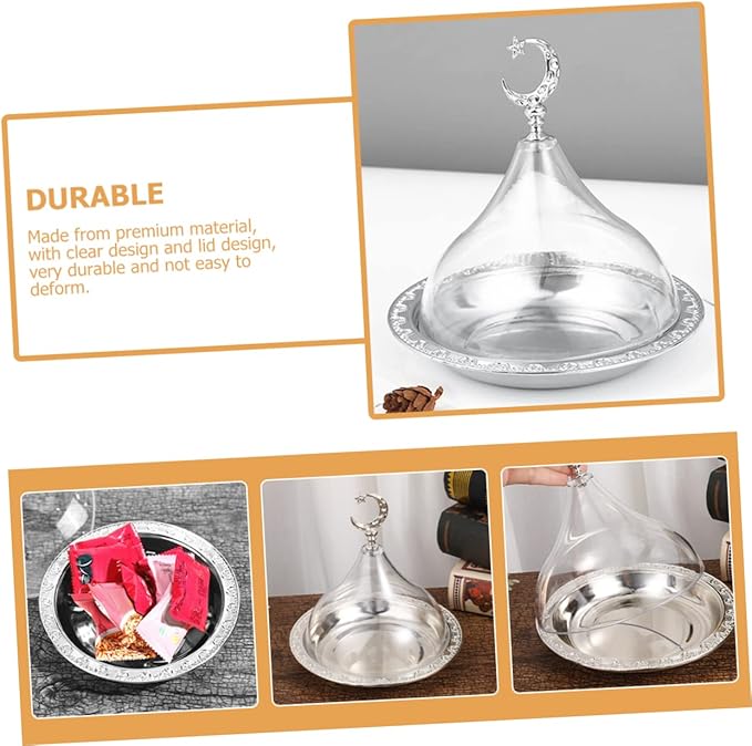 GLEAVI Elegant Dessert Plate Lid Cake Serving Tray for Snacks Cupcakes Silver