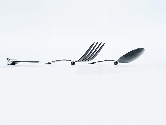 iFork BLK Collection Stainless Steel Flatware Serving Set Rises Off Tables and Surfaces. Elegant Handmade Tableware/Silverware for Home Kitchens and Restaurants | 3 Pieces iFork iSpoon iKnife Utensils