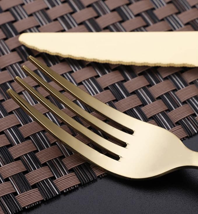 Gold Wood Silverware Set for 6 Durable Stainless Steel Flatware Set 30 Piece Wooden Grain Cutlery Tableware Utensils Set for Home Kitchen Wedding Restaurant Knifes Forks and Spoons