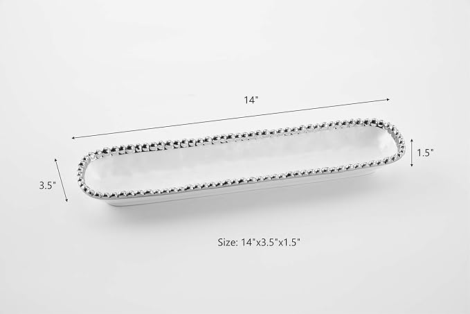 Pampa Bay Salerno Porcelain Cracker Tray with Titanium-Plated Border, White and Silver