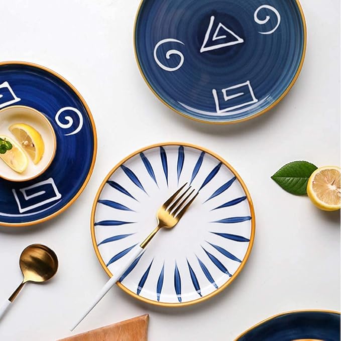 Porcelain Dinnerware Set, 28 Pieces Japanese Style Ceramics Dinner Sets | Plate/Bowl - Tableware Combination Set for Restaurant, Blue