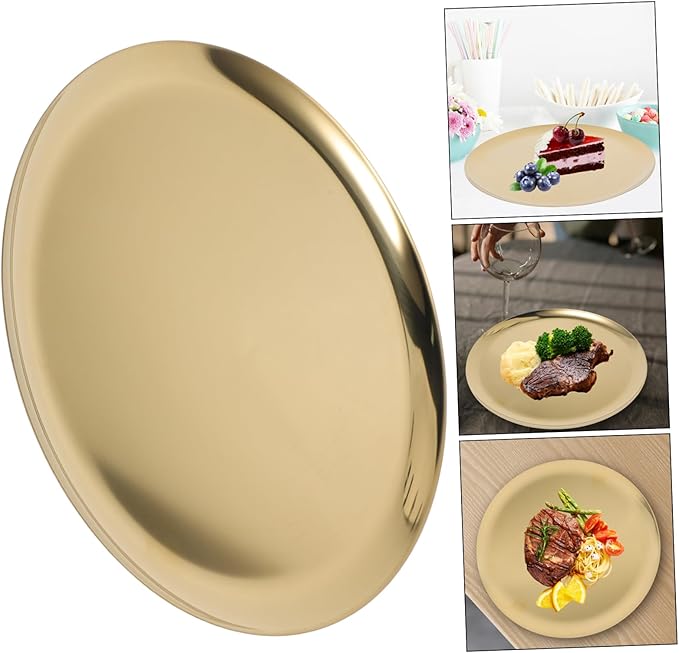 Cabilock Stainless Steel Round Tray Versatile Serving Plate for Snacks Dinner Fruit Meat Easy Clean Elegant