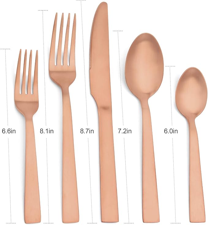 O.C.E. Matte Rose Gold Silverware Set, Stainless Steel Flatware Set, 20 Piece Tableware Cutlery Sets for Home Kitchen Restaurant, Service for 4, Dishwasher Safe
