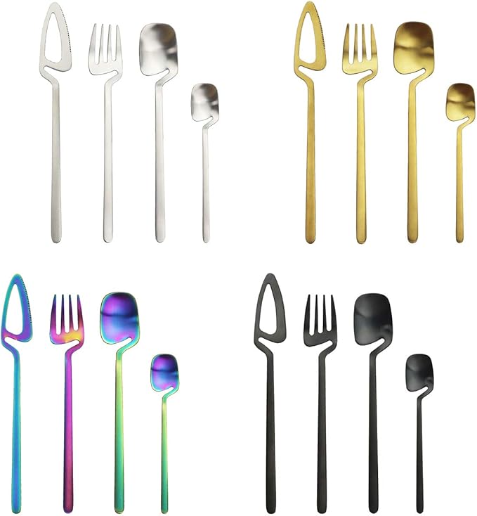 18/10 Stain Flatware Serving Set Silverware Set 304 Stainless Steel Flatware Cutlery Set| 16-Piece Adaline Royal Modern Matte Finish|Christmas Birthday Wedding Gift (4 colors)