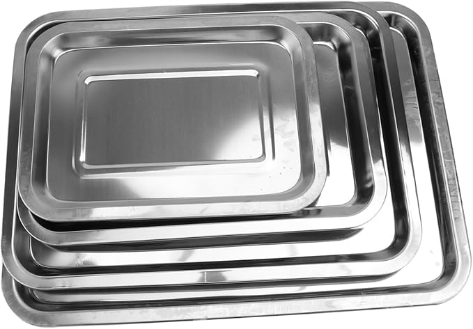 4pcs Stainless Steel Bread Tray Fruit Plate Cake Serving Plate Silver Tray for Home Dining