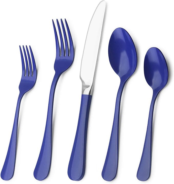 Blue Silverware Set, Bysta 20-Piece Stainless Steel Flatware Set, Kitchen Utensil Set Service for 4, Tableware Cutlery Set for Home and Restaurant, Knives mirror polish, Dishwasher Safe