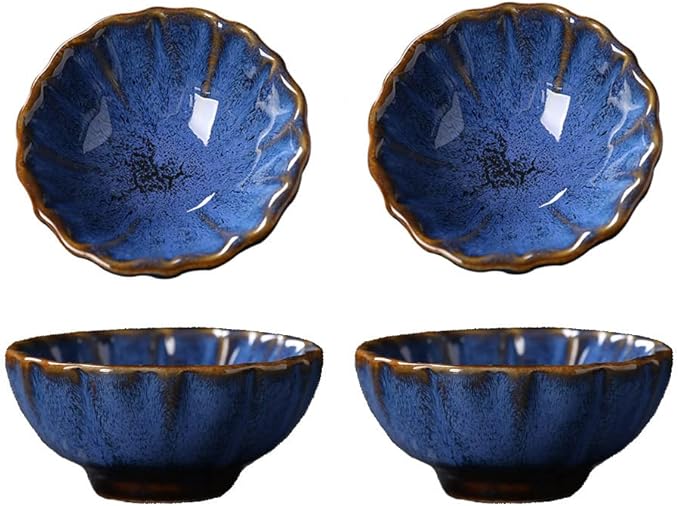 123Arts 4pcs Ceramic Retro Kiln Change Appetizer Plates Seasoning Dishes Relish Dishes,4inches