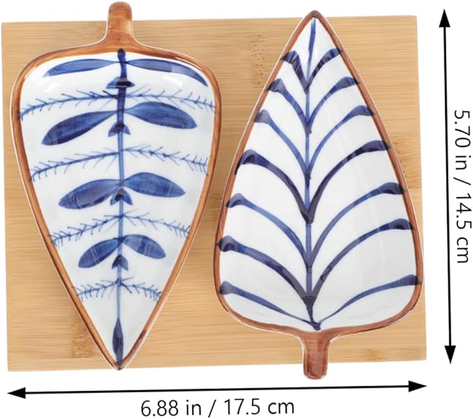 1 Set Ceramic Sauce Dish with Wood Tray Versatile Appetizer Plates for Snacks Fruits and Condiments for Parties Picnics and Home Use