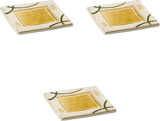 Set of 3, Oribe Line Square Appetizer Plate, 7.1 x 7.1 x 1.0 inches (18 x 18 x 2.5 cm) | Square Plate, Setomonohonpo