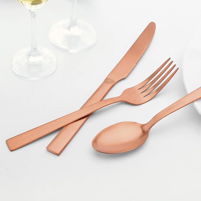 O.C.E. Matte Rose Gold Silverware Set, Stainless Steel Flatware Set, 20 Piece Tableware Cutlery Sets for Home Kitchen Restaurant, Service for 4, Dishwasher Safe