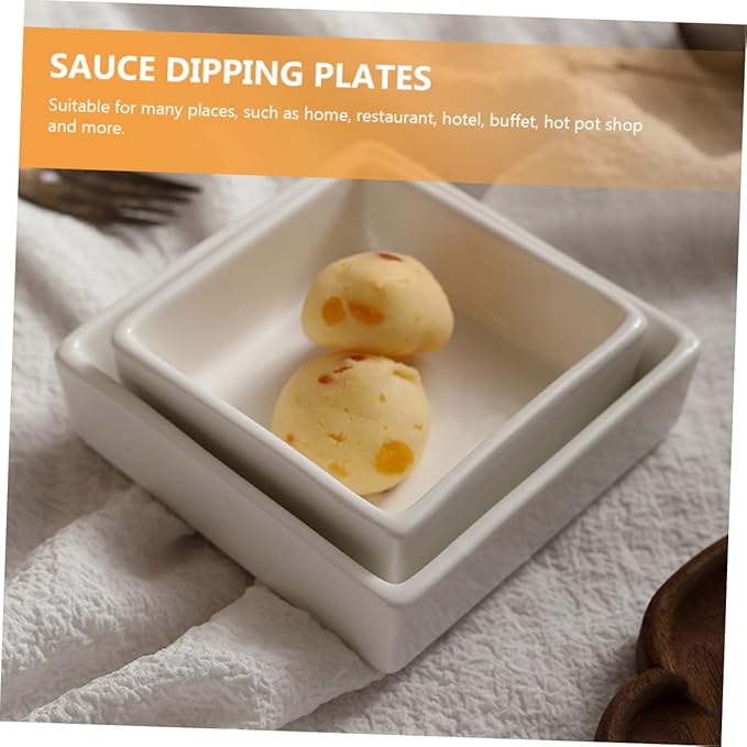 PRETYZOOM 2Pcs Ceramic Square Dessert Bowls for Sauce Snacks Pudding and Appetizers Kitchen Storage Plates for Home Restaurant Buffet and Hot Pot Use
