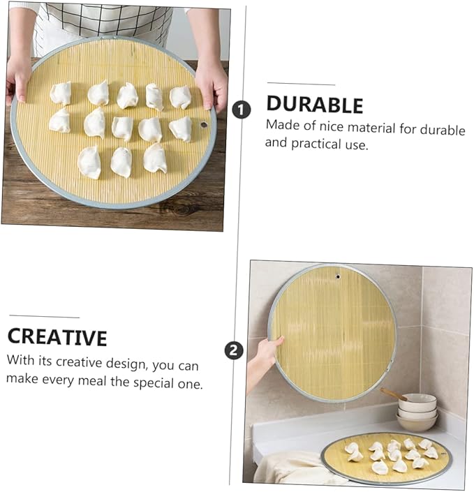 1pc Bamboo Dumpling Tray Food Storage Pad Steamed Bun Display Plate with Edging Household Dumpling Serving Tray for Home Restaurant Use