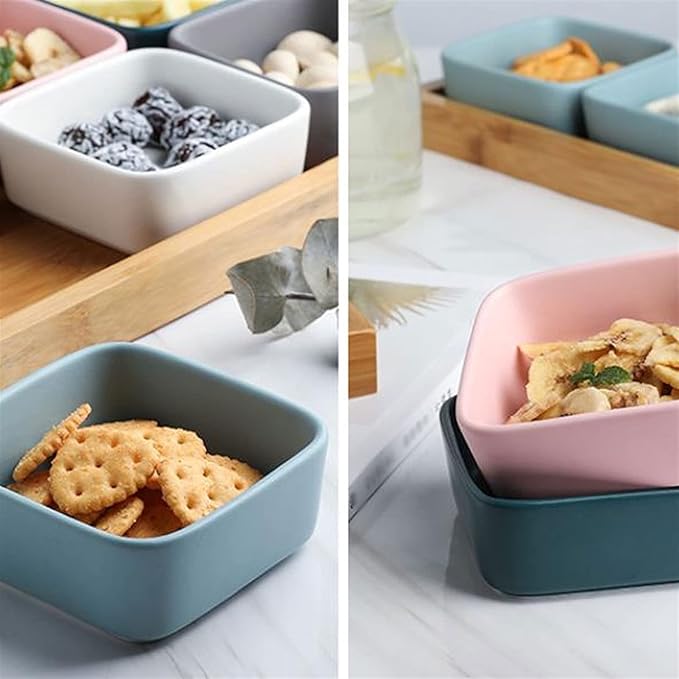 Sauce Dish 2pcs Snack Serving Platter with Tray Ceramic Fruit Appetizer Nuts Vinegar Serving Plate Sauce Dish for Home Party Restaurant(Two Compartments) Dipping Bowls (A)